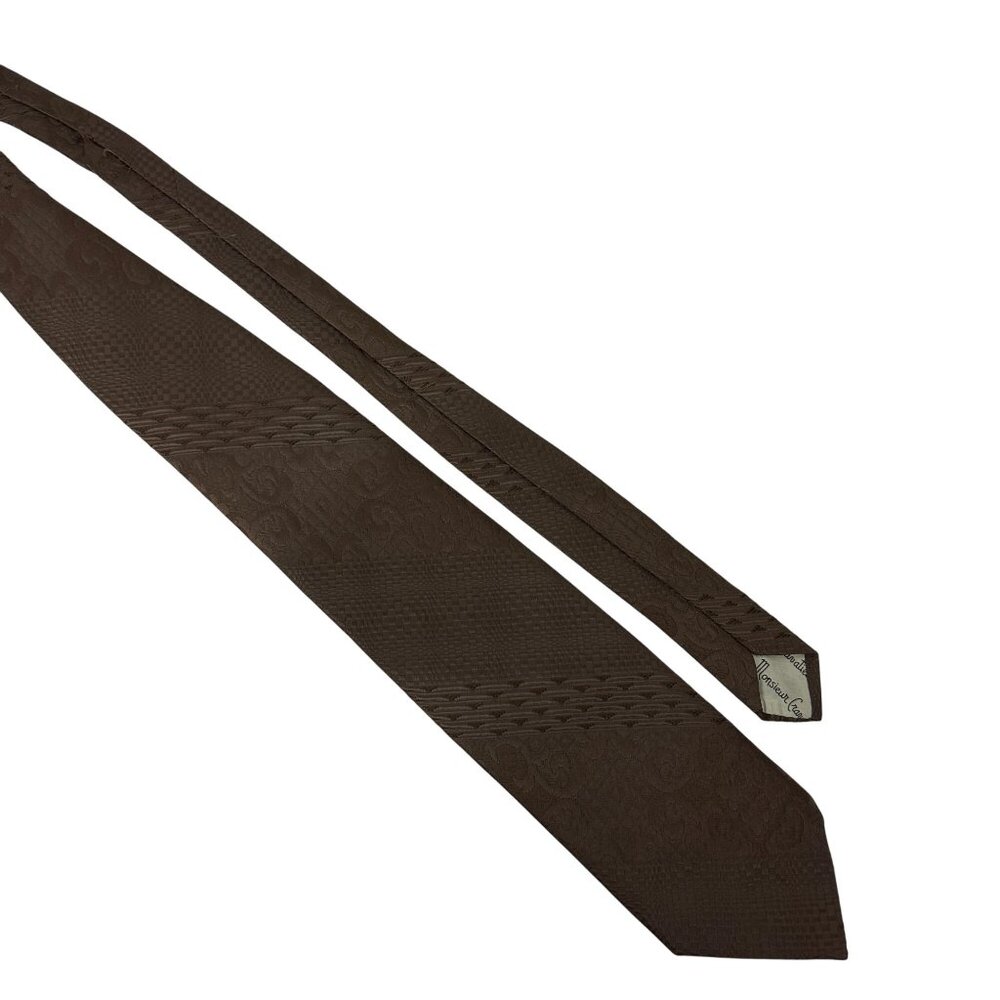 Vintage Brown Polyester Neck Tie By Monsieur Cravatieur - 58" Long X 3.5" Wide